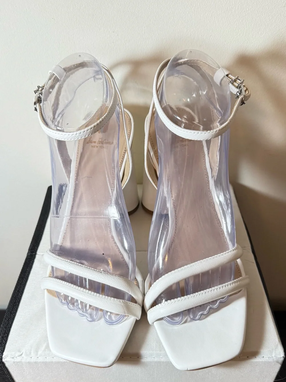 Sam Edelman White “Kia” Square-Toe Block Heel Sandals